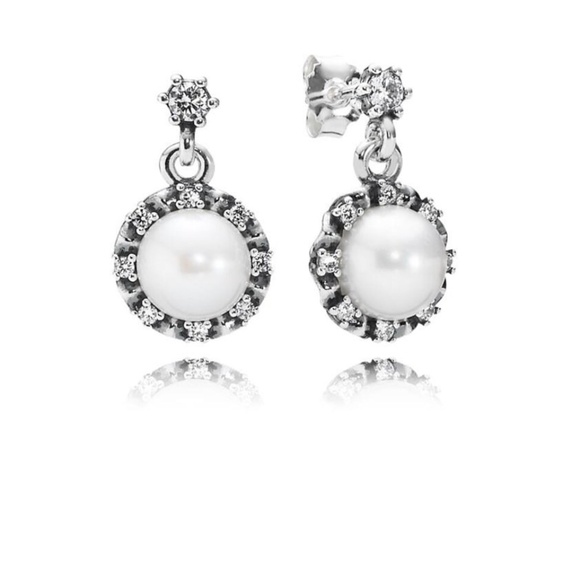 Pandora Freshwater Pearl drop Swarovski Everlasting Grace Earrings White Pearl - Picture 2 of 6